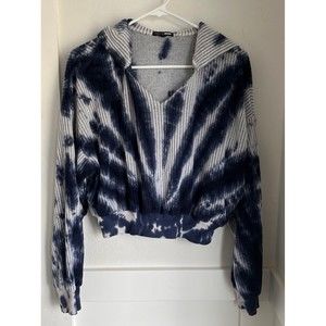 Fashion Nova Crop Top Blue Tie Dye Hoodie‎ size Medium
